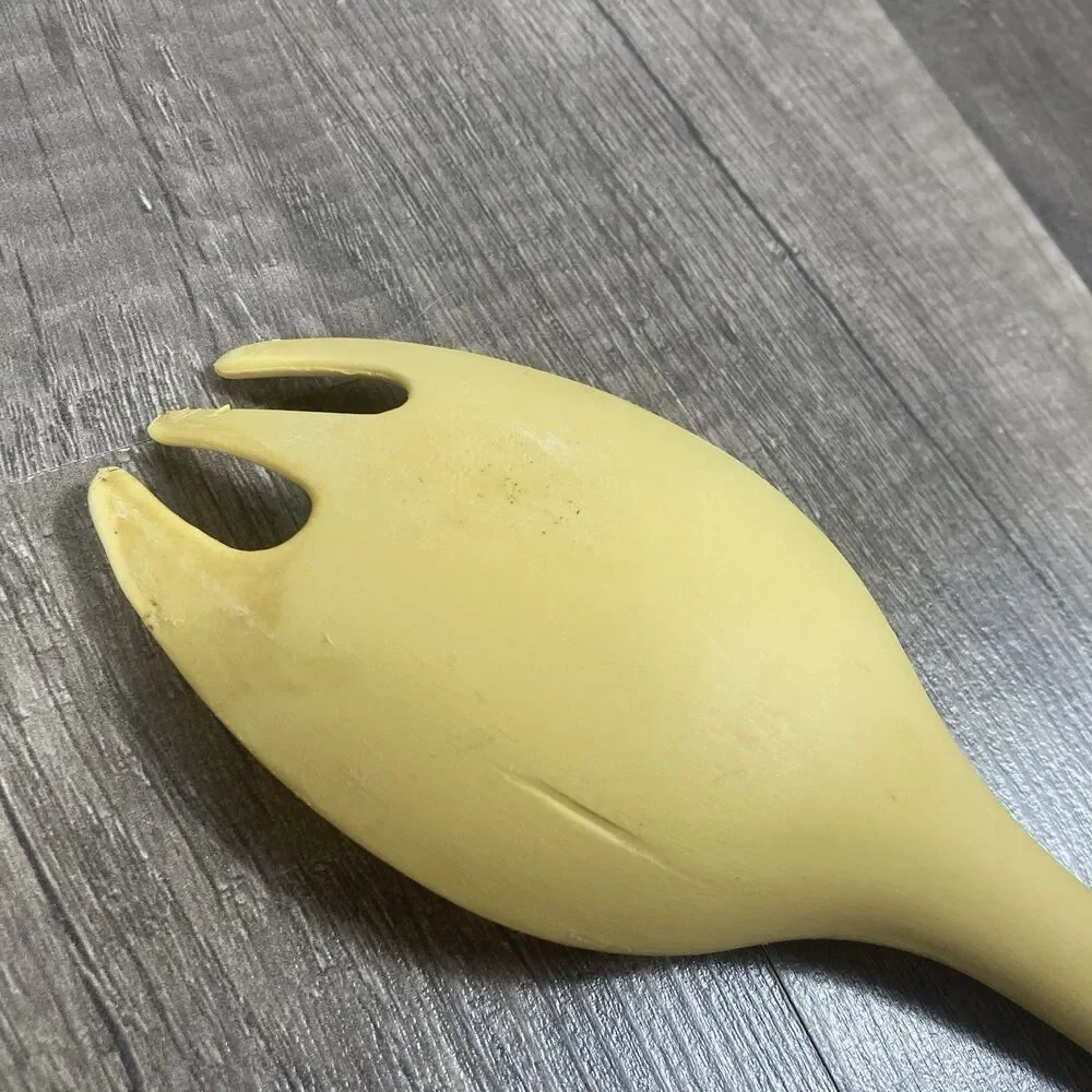 Vintage TUPPERWARE Spoons Fork Salad Serving Sporks Frosted Clear And Yellow